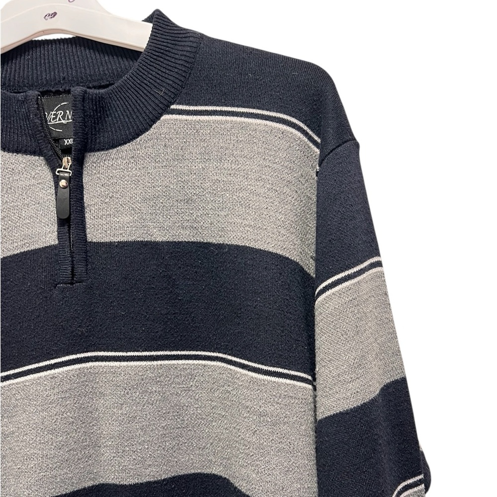 Silver Needle Men's XXL Navy Blue and Gray Striped 1/4 Zip Pullover Sweater - Picture 2 of 7